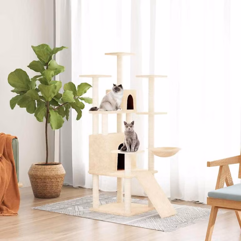 Albero per gatti vidaXL con tiragraffi in sisal, amaca e cuccia, colore beige, Altezza: 154 cm