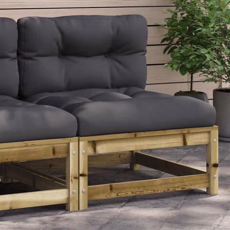Divano da giardino vidaXL in legno di pino impregnato con cuscini, stile rustico, colori antracite, marrone o grigio