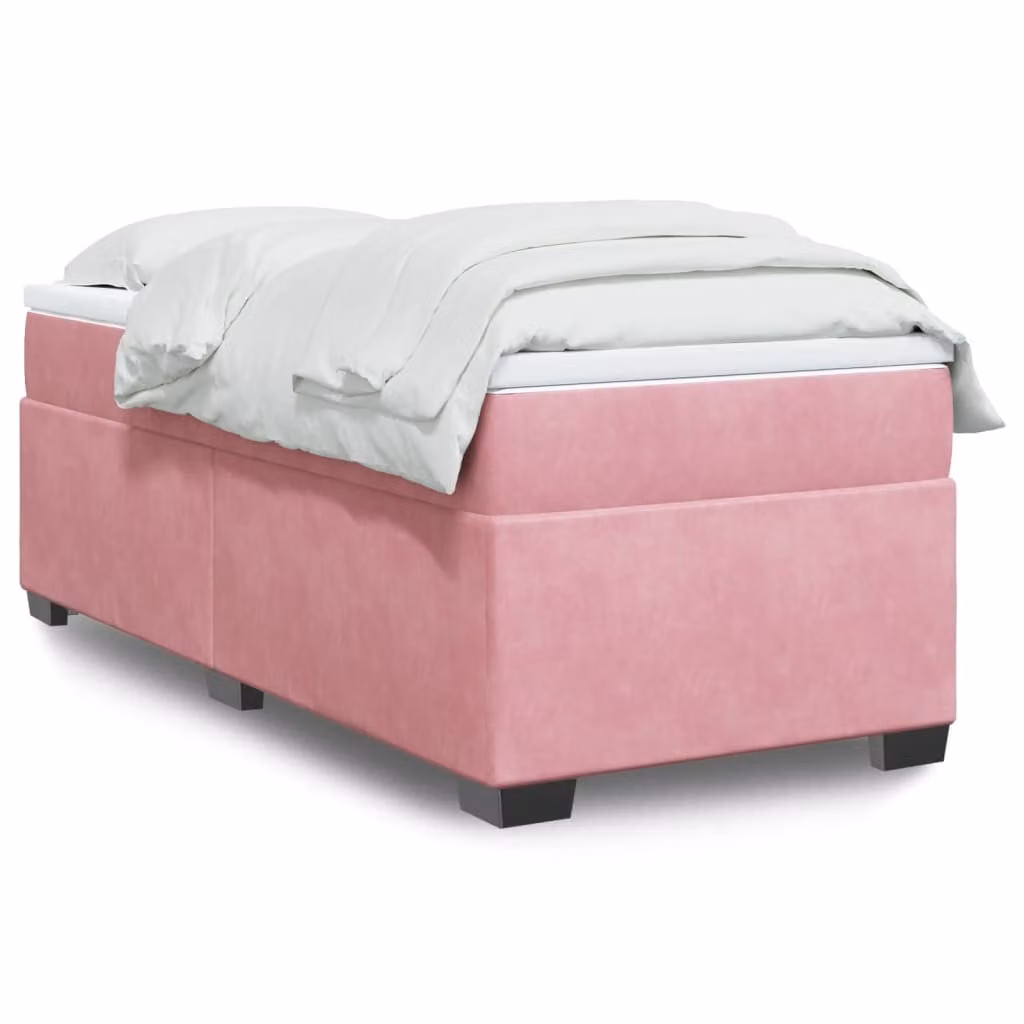 vidaXL Giroletto a Molle con Materasso Ibrido in Velluto Rosa e Bianco, L/P/H: 200 x 80 cm