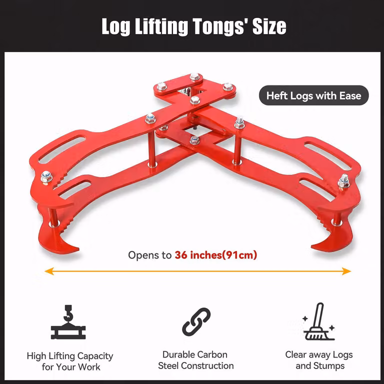 Pinza per il sollevamento del legno - Pinza per tronchi pesanti a 4 ganasce, 91 cm - Acciaio legato - Pinza girevole a 360° per il legno - Adatta per legna da ardere e legname massiccio - Per trattori, ATV e carrelli elevatori - Quattro ganasce, 91 cm