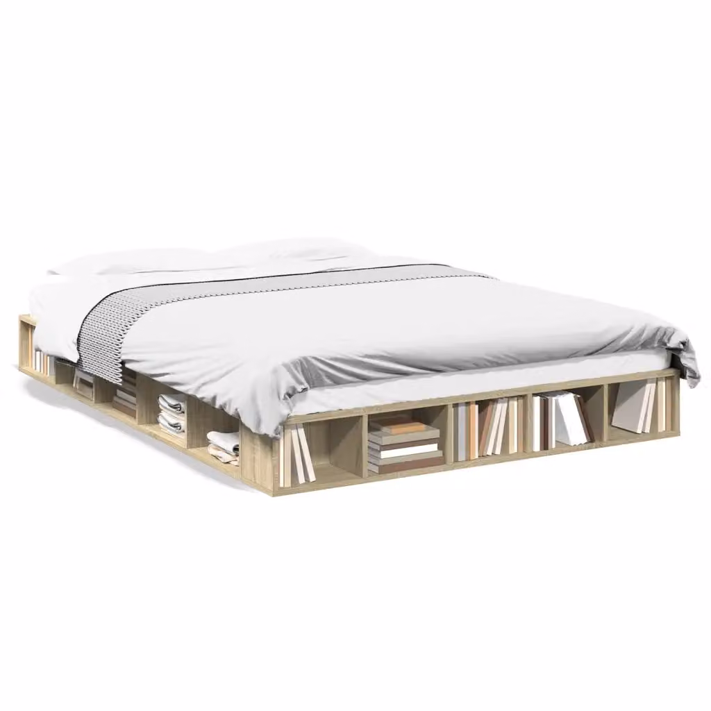 Letto Giroletto vidaXL in Legno Rovere Sonoma Marrone L/P/H: 200 x 140 x 30 cm – 2