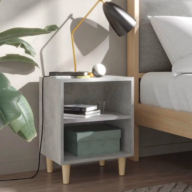 Set di 2 comodini vidaXL in stile scandinavo con gambe in legno massello, colore grigio cemento, L 40 cm x P 30 cm x H 50 cm
