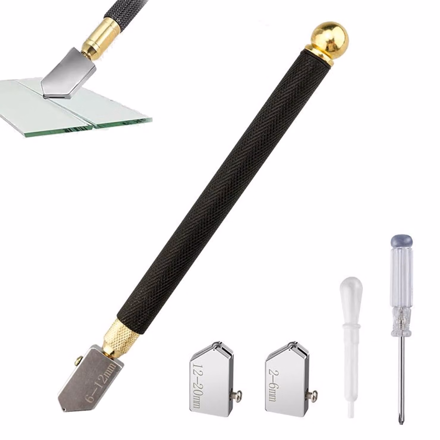Tagliacristallo da 2 a 20 mm, set con 3 punte da taglio in carburo, impugnatura antiscivolo