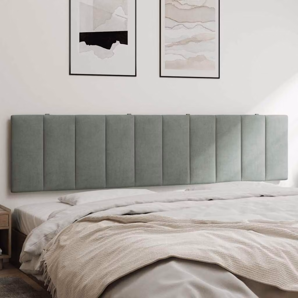 Cuscino Testiera vidaXL Hanko in Velluto Grigio Chiaro, Larghezza: 200 cm
