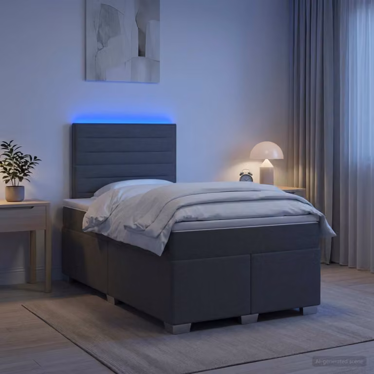 Letto box spring vidaXL con materasso a molle insacchettate e illuminazione sottostante, Grigio, L: 120 cm x P: 200 cm