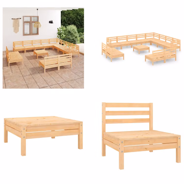 vidaXL set salotto da giardino 13 pezzi pino massiccio - set salotto da giardino - set salotto da esterno - divano in legno - divano da giardino in legno