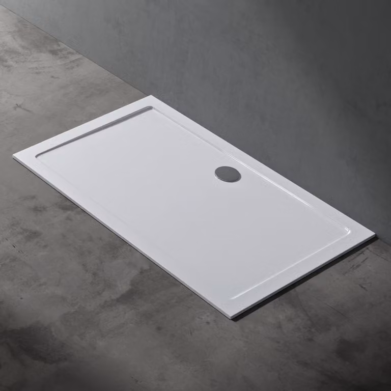 doporro Piatto Doccia 90x140 cm Rettangolare in Acrilico Rinforzato Bianco Lucido, Altezza 4 cm Ultrasottile, con Piletta di Scarico Cromata Inclusa - Faro2