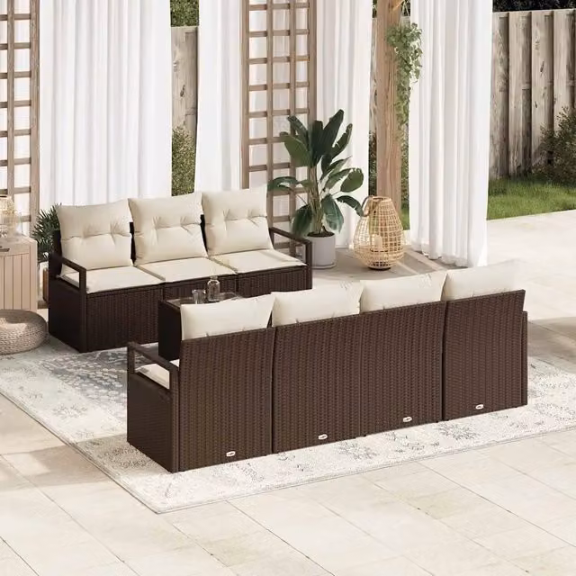 Set di divani 8 pz 7-Numero di posti Marrone e Crema polyrattan 3346288
