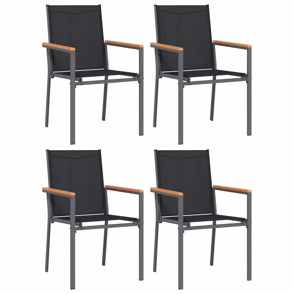 Set di 4 sedie da giardino vidaXL in acciaio nero e textilene con braccioli, L/P/H: 55 x 61,5 x 90 cm – 2
