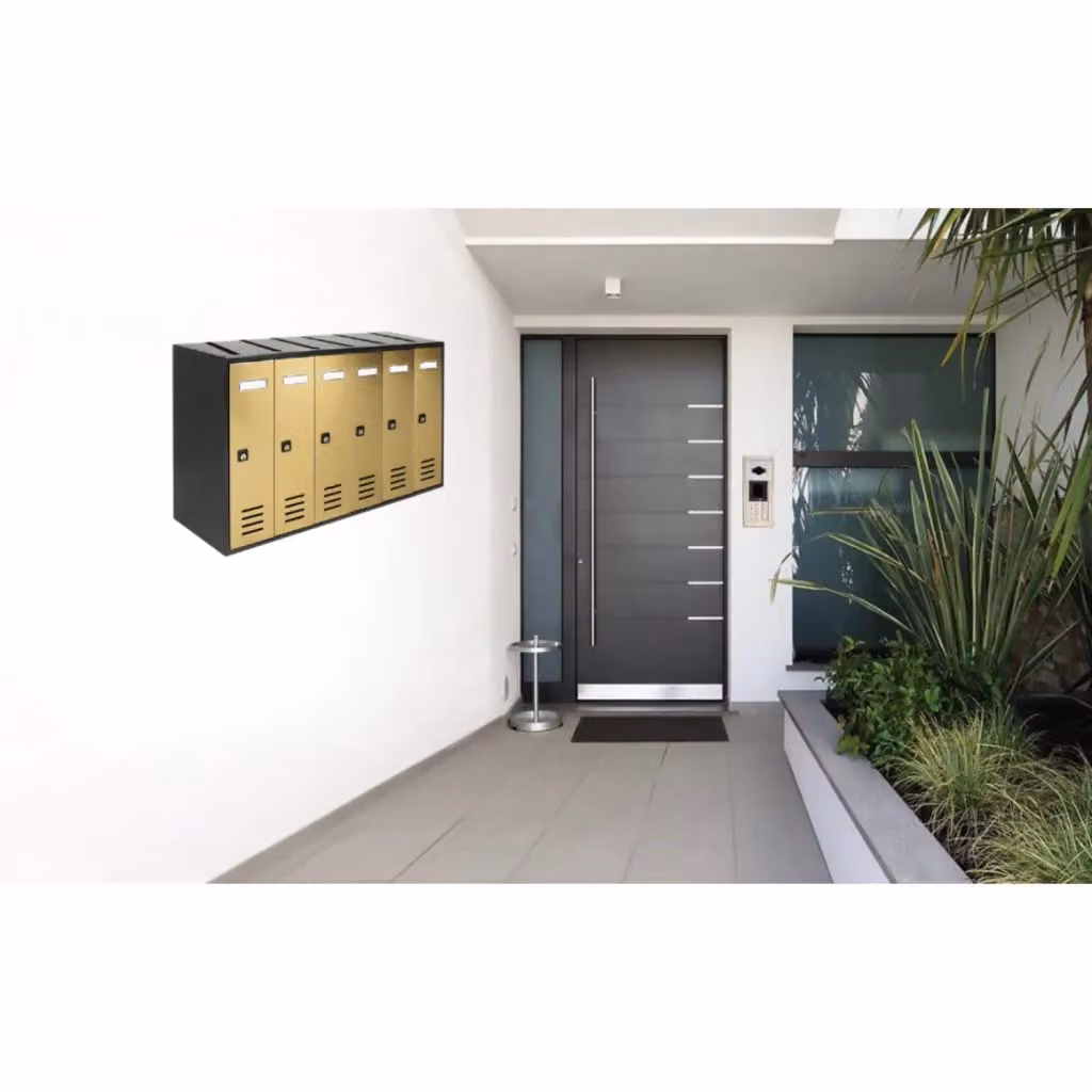 Cassette Postali Condominiali ALUBOX CUBO da 6 Posti in Lamiera Zincata, Colore Antracite con Sportelli Oro, L/P/H: 38,5 x 63 x 25 cm – 2