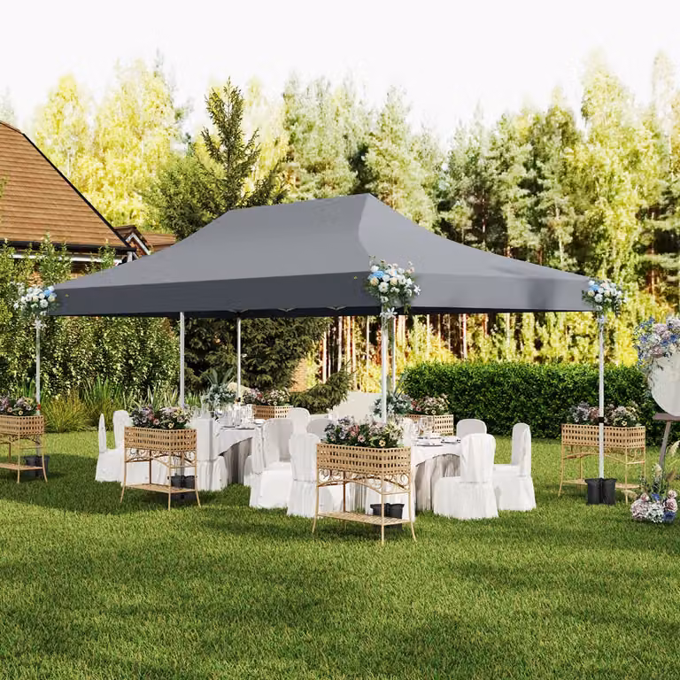 Gazebo pop-up Costway con 6 pareti laterali e ingressi con cerniera, struttura portatile per festa e picnic, Grigio, L: 6 m, P: 3 m