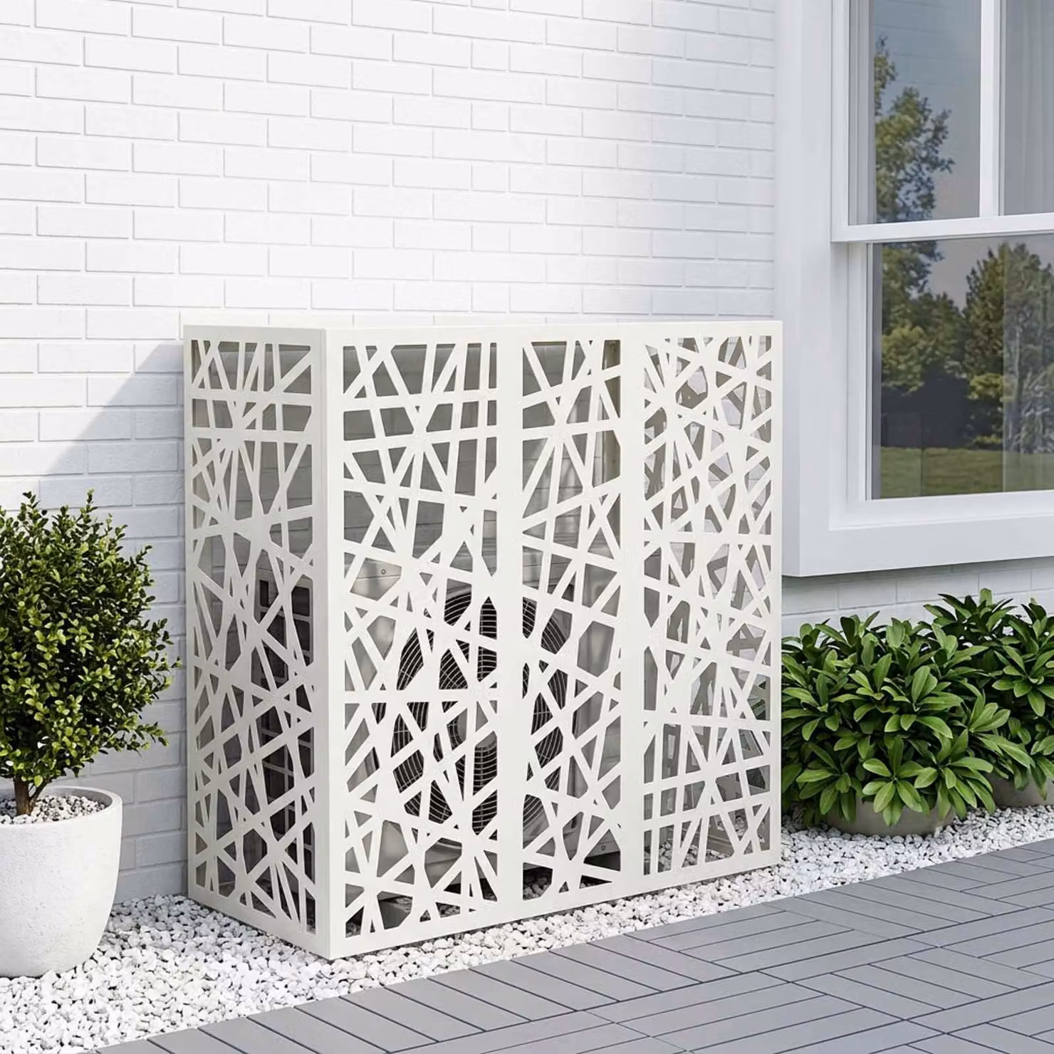 Copertura per condizionatore d'aria vidaXL in acciaio, Bianco, L 110 x P 50 x H 105 cm