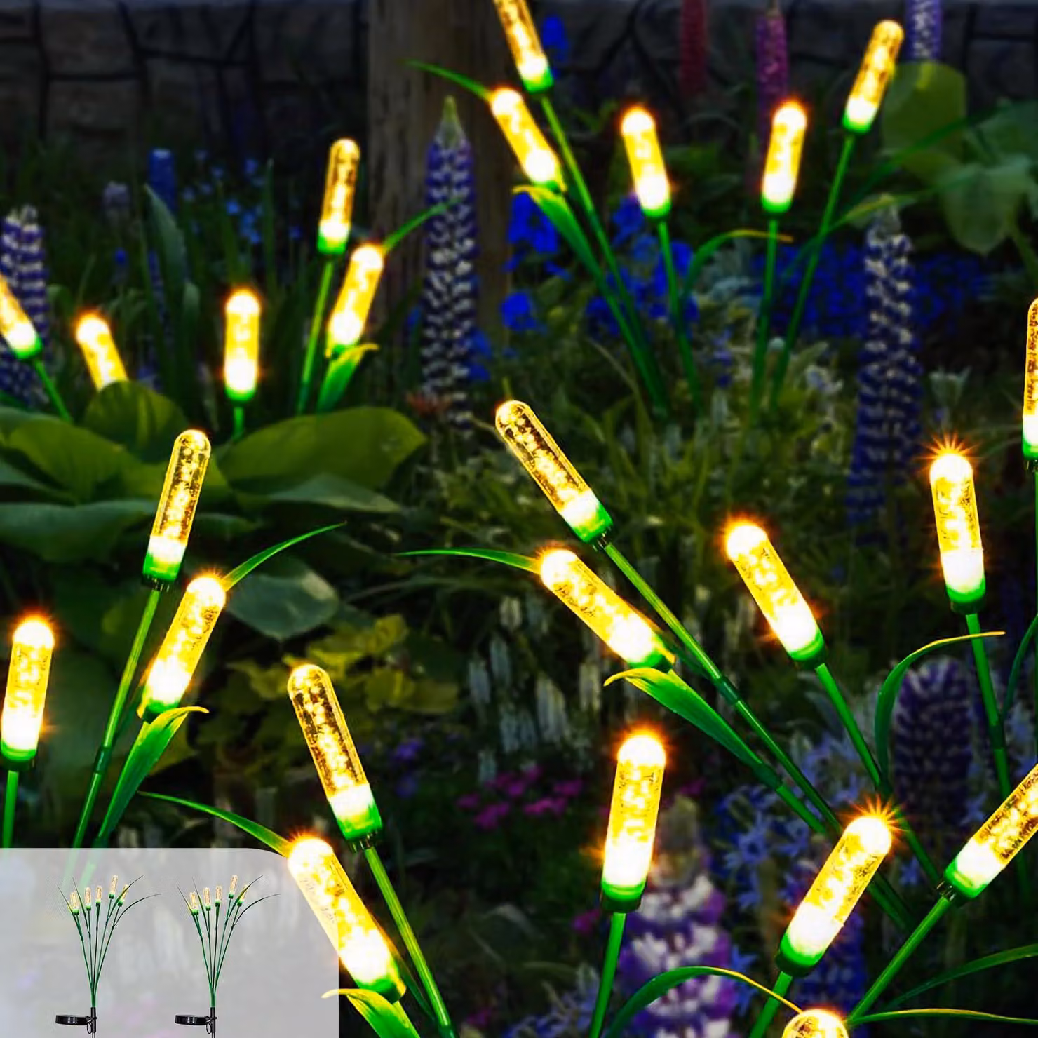 Set di 2 catene luminose solari, con 12 LED, luce bianco caldo, impermeabili, grado di protezione IP65