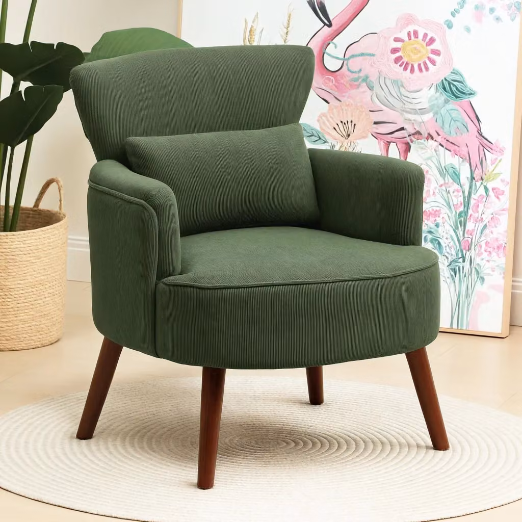 Poltrona Moderna Giordanoshop in Velluto Verde con Struttura in Legno e Braccioli – 2