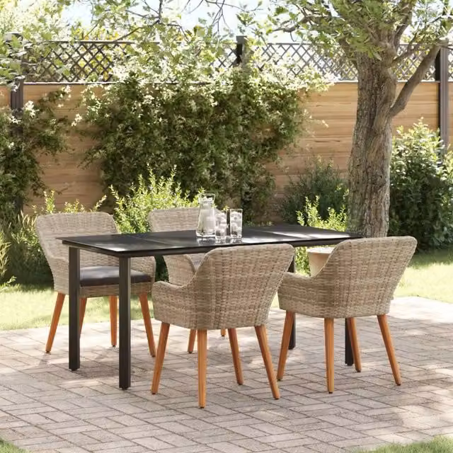 Set da pranzo per giardino e terrazza vidaXL in polyrattan e metallo, 5 pezzi, grigio e nero