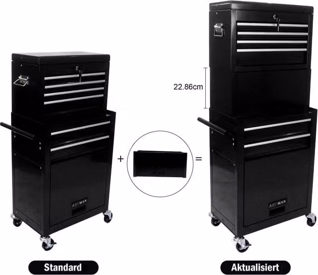 Cassettiera portautensili OKWISH in acciaio con 6 cassetti con serratura e ruote per garage e officina, colore nero – 1