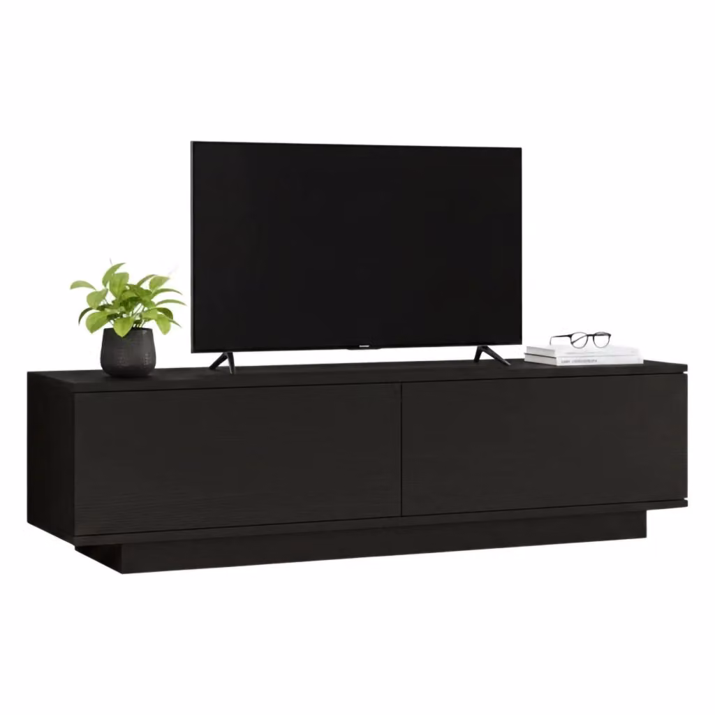 Mobile porta TV Goro DMORA, Credenza moderna per soggiorno in MDF nero opaco, L: 140 cm, P: 35,5 cm, H: 38,2 cm – 2