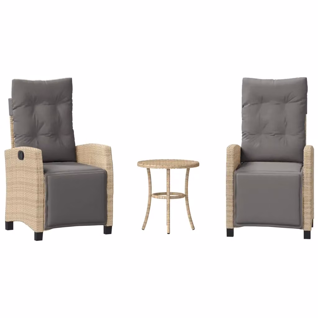 Set da Bistrò vidaXL in Polyrattan con Cuscini Beige e Grigio, 3 Pezzi – 2