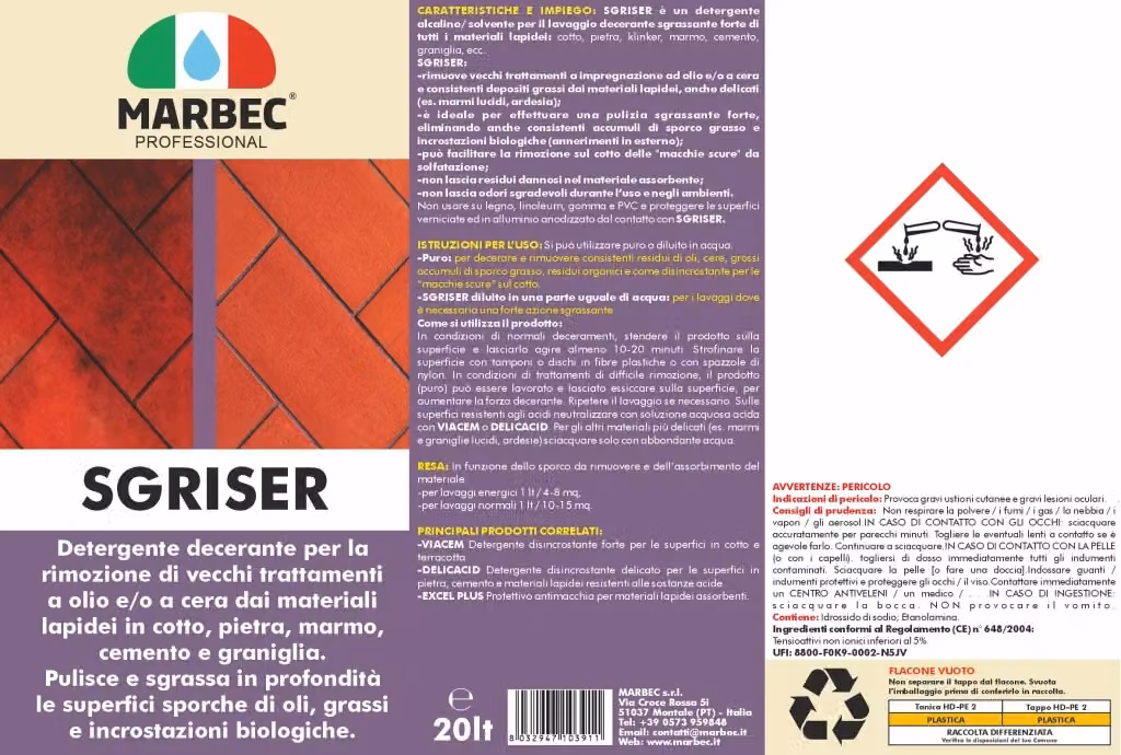 Detergente sgrassante professionale Marbec SGRISER 20 l – 2