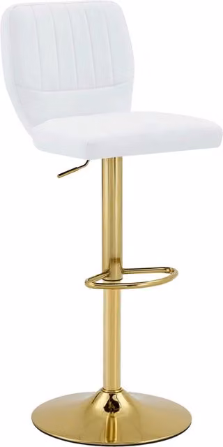 Sgabello da Bar Regolabile in Altezza 62-83cm con Schienale e Poggiapiedi, Girevole a 360°, Seduta in Ecopelle Bianco e Struttura Metallica Oro