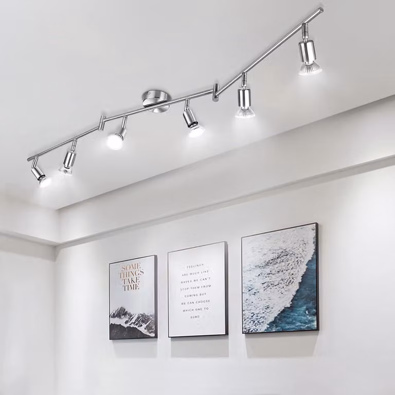 Lampada a soffitto a 6 luci, attacco GU10, orientabile, finitura nichel opaco, metallo