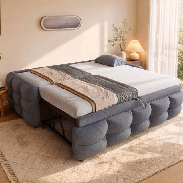 Letto Mivray con letto estraibile rivestito in tessuto teddy grigio L/P: 90 x 190 cm, superficie estesa 180 x 190 cm