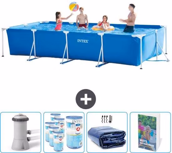 Struttura per piscina rettangolare - 450 x 220 x 84 cm - Blu - L'acquisto include: pompa per piscina, filtro, parasole e manuale d'uso