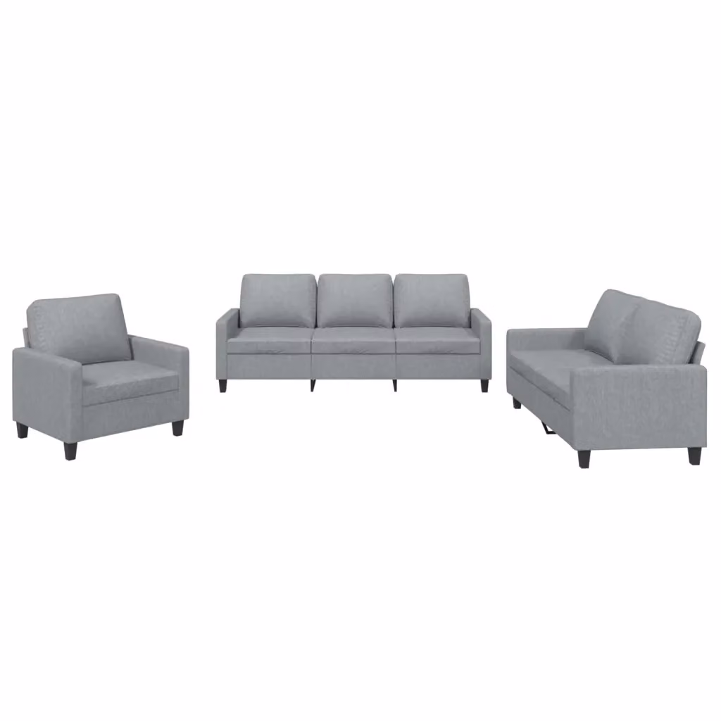 Set di divani 3 pezzi vidaXL in tessuto grigio con cuscini per soggiorno – 2