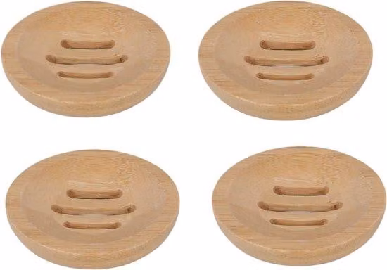 Contenitore per sapone in legno multistrato, composto da quattro pezzi - Contenitore per sapone con sistema di scarico - Adatto per cabine doccia, vasche da bagno e scarichi - Porta sapone - 8*8*1,3 cm - Colore legno