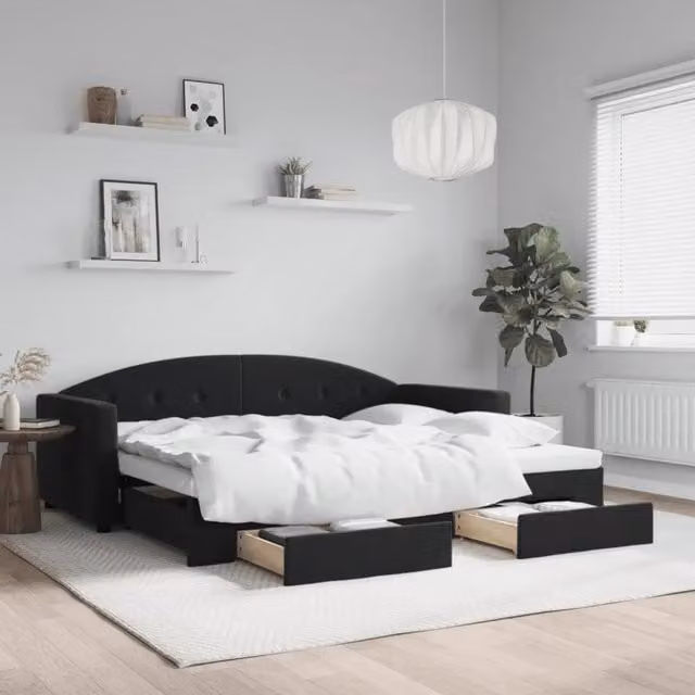 Divano Letto Estraibile vidaXL in Velluto Nero con Cassetto per Soggiorno e Camera da Letto L/P: 90 x 190 cm – 1
