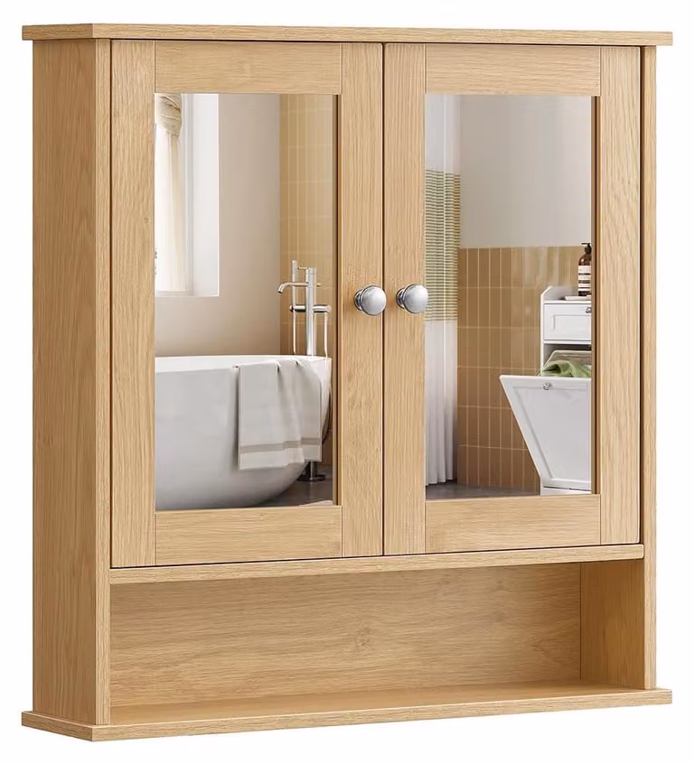 Armadietto a specchio per bagno - Mobiletto a parete - MDF - Marrone - 13 x 56,5 x 58,5 cm