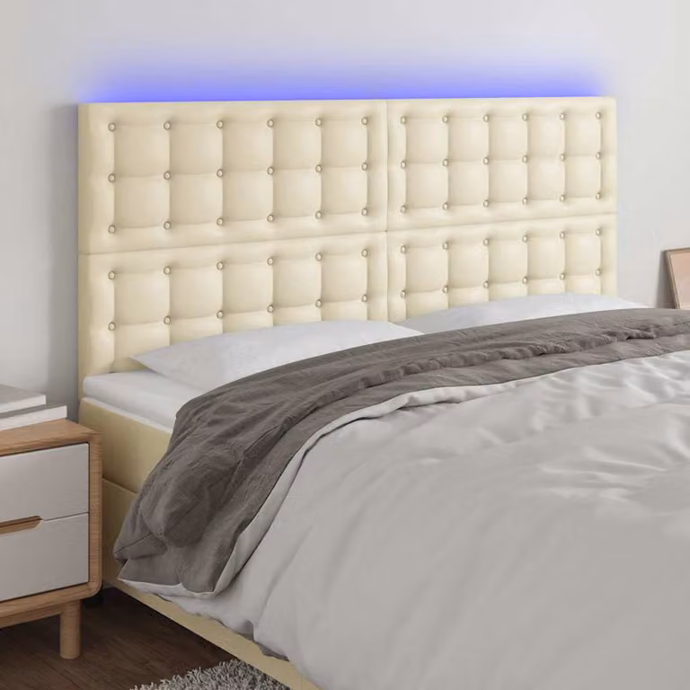 Testiera con LED e porta USB vidaXL in similpelle beige, L: 180 cm, P: 5 cm, H: 118-128 cm