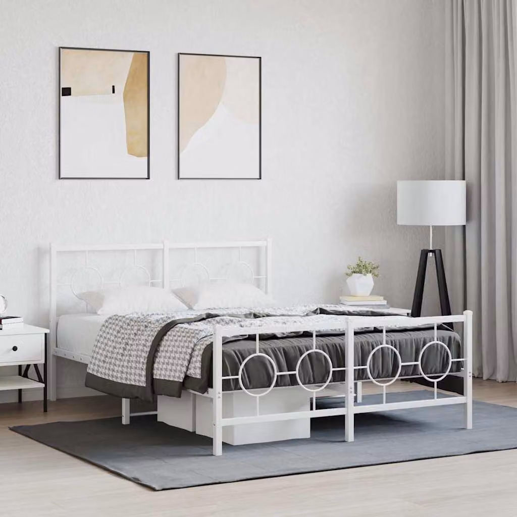 vidaXL Giroletto con Testiera e Pediera in Metallo Bianco L/P/H: 140 x 200 x 91 cm