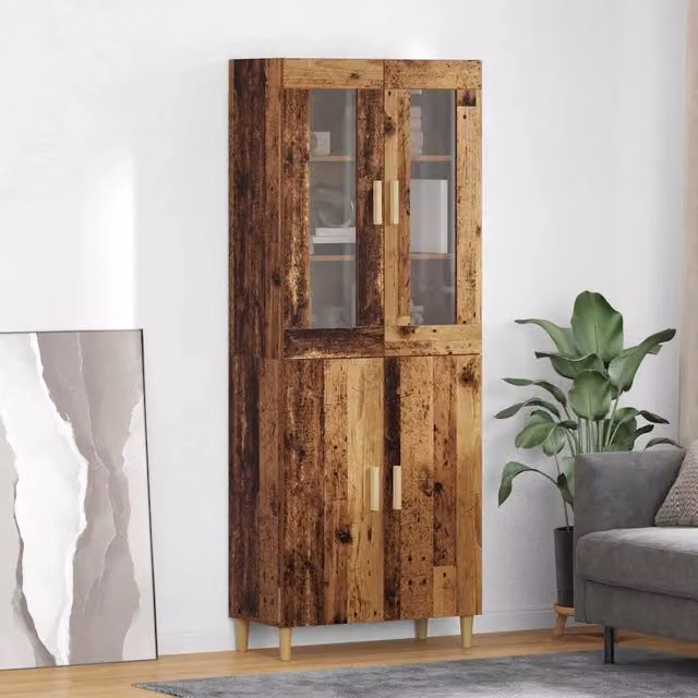 Credenza moderna vidaXL in legno e vetro marrone L: 69,5 cm, P: 34 cm, H: 180 cm