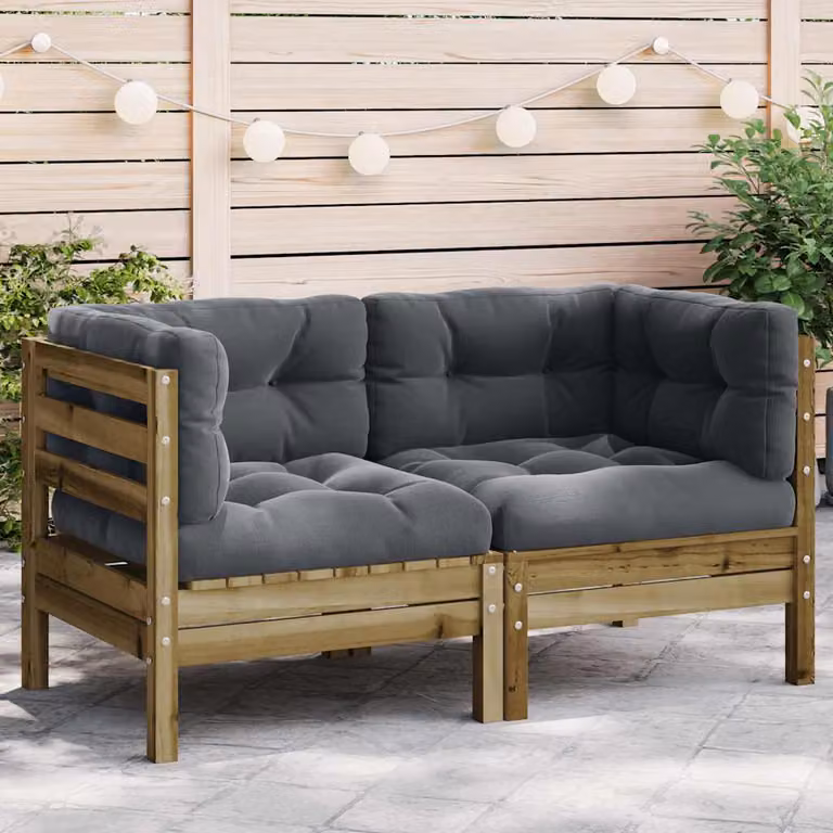 Divano Angolare da Giardino vidaXL in Legno di Pino Trattato con Cuscini in Schiuma, Colore Antracite, Marrone o Grigio