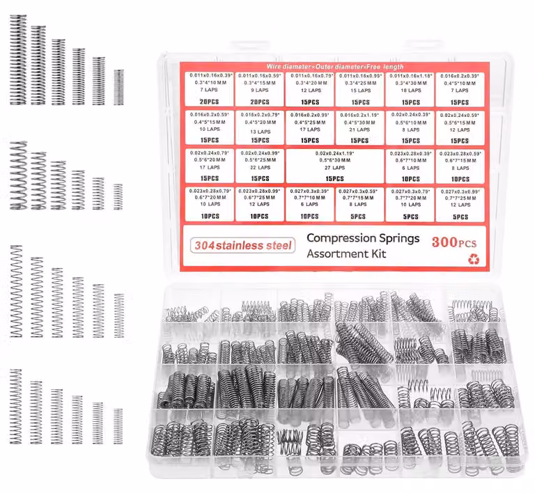 Set di molle a compressione, 300 pezzi, 23 dimensioni, acciaio inossidabile 304, confezionate in scatola trasparente