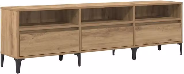 Porta TV con cassetto e ripiani rustico versatile soggiorno 150 x 30 x 45 cm in legno ingegnerizzato rovere artigianale 02_0052483