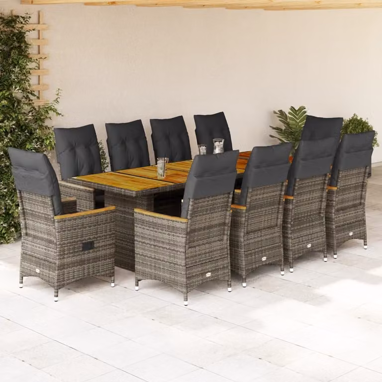 Maison Exclusive - Set da giardino bistrot 11 pezzi con cuscini grigio in polyrattan