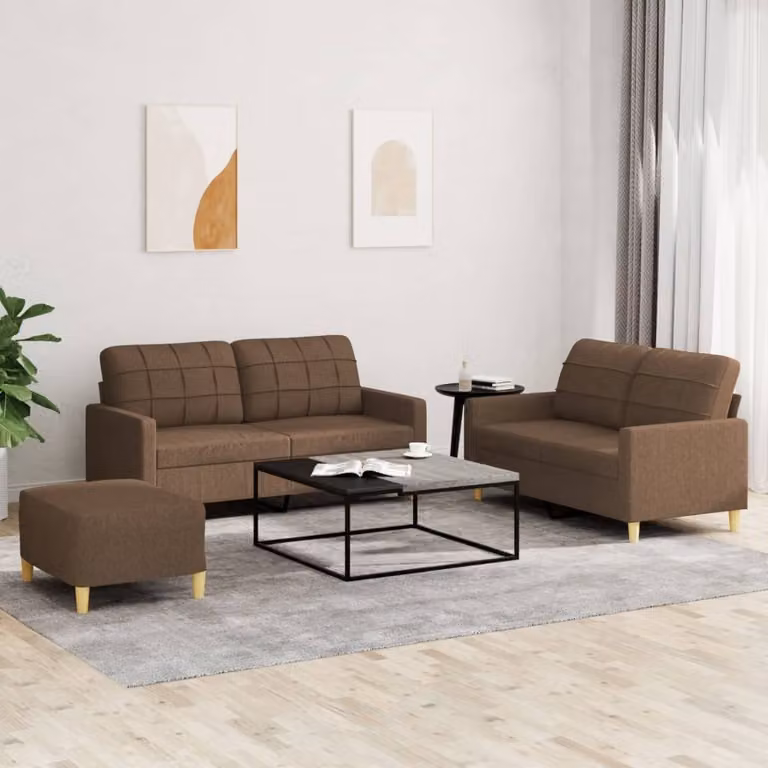 Maison Exclusive - Set divano 3 pezzi con cuscini in tessuto marrone