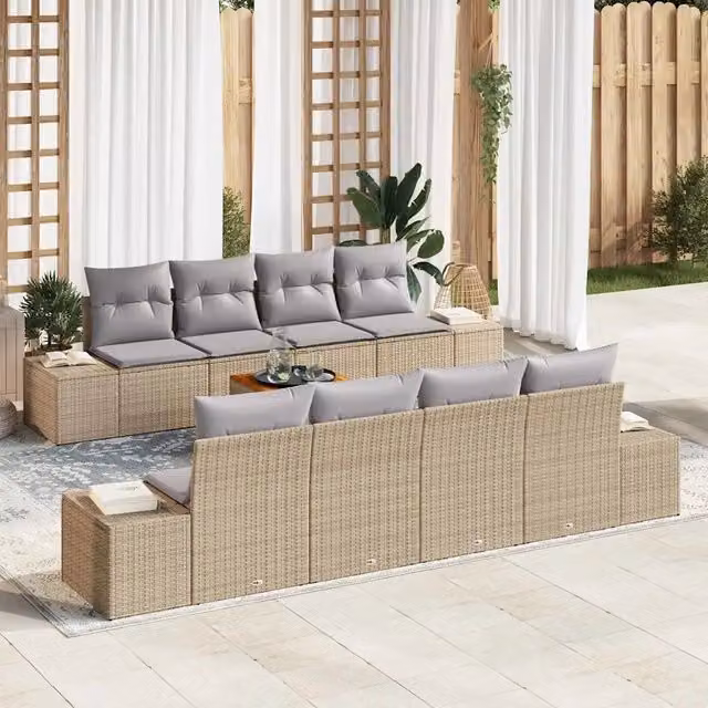 Set Divano da Giardino 9 pz Beige polyrattan 3347931