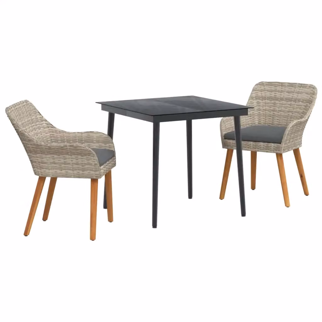 Set da pranzo per giardino e terrazza vidaXL in polyrattan grigio moderno, 3 pezzi – 2