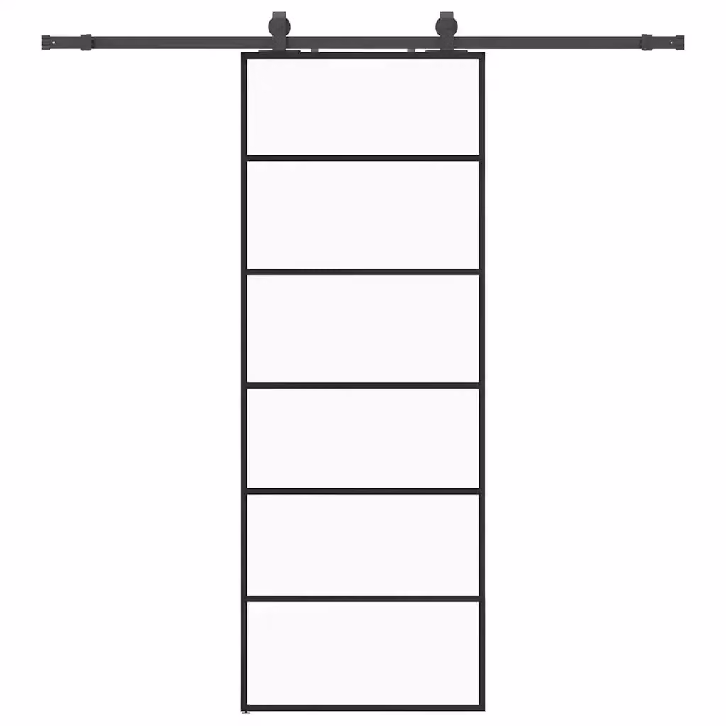 Porta Scorrevole Moderna vidaXL in Vetro Trasparente con Telaio in Alluminio Nero L: 76 cm, H: 205 cm – 2