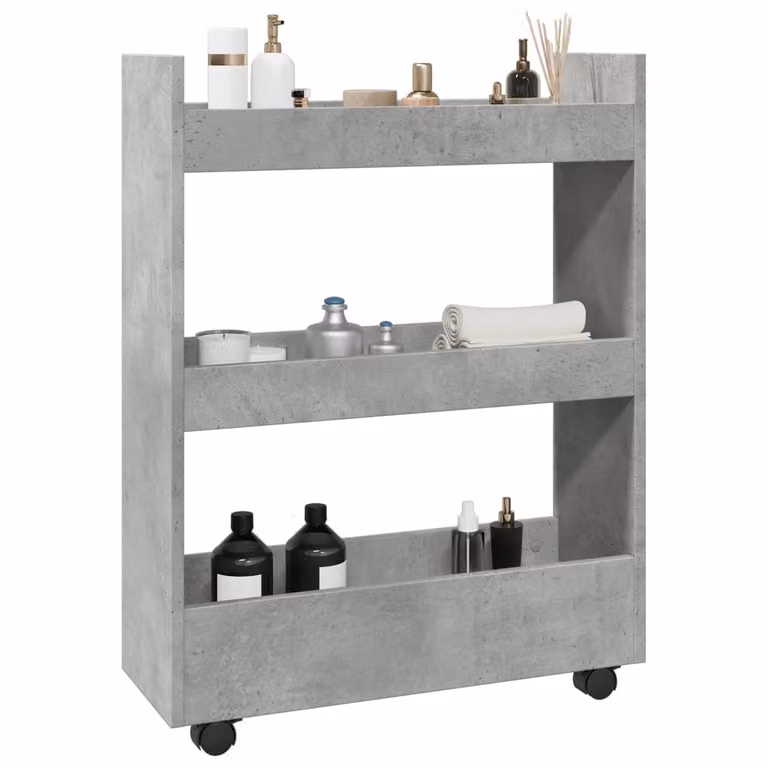 vidaXL Carrello Stretto a 3 Livelli Grigio con Ruote in MDF e Materiale Composito