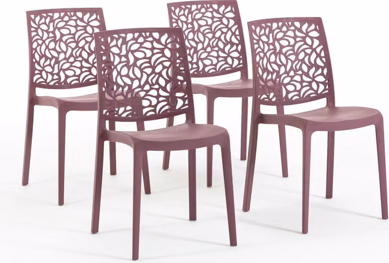 set di 4 sedie impilabili in polipropilene con fibre di vetro per esterni e giardino, bar e ristoranti, cucina design moderno - ANNA - malva