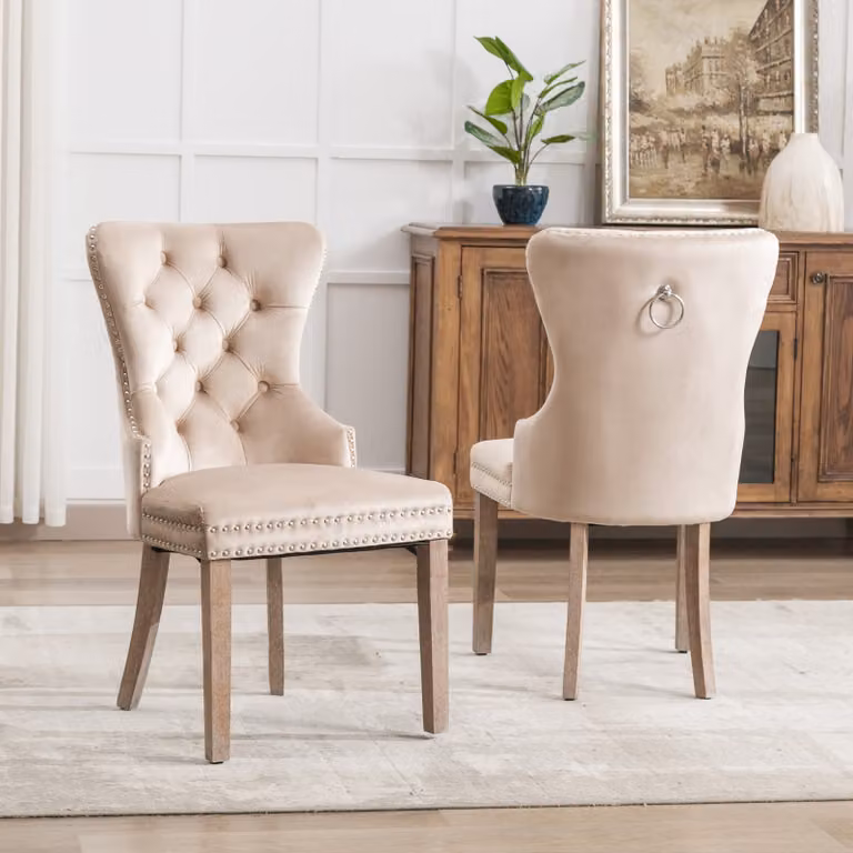 Sedie da pranzo okwish, set di 2, sedia da cucina, sedia da soggiorno con battente, sedia imbottita in velluto, beige