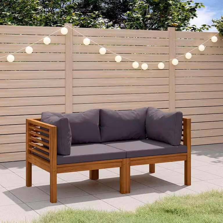 vidaXL Divano da Giardino a L Moderno in Legno di Acacia con Cuscini Imbottiti Grigi e Rivestimenti Rimovibili