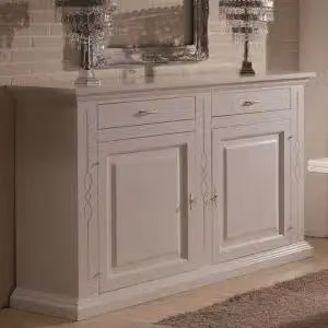 Credenzone in legno Shabby chic 2 ante 2 cassetti mod infinitybianco opaco