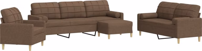 Maison Exclusive - Set divano 4 pezzi con poggiapiedi e cuscini decorativi in tessuto marrone