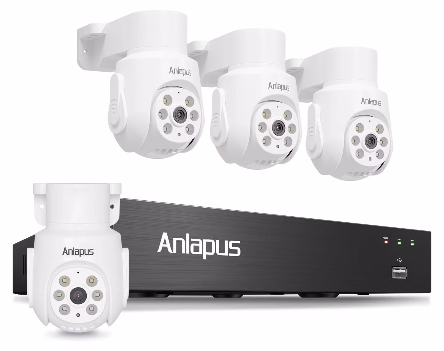 Sistema di telecamere di sicurezza, risoluzione 1080P HD, con funzione di rotazione e inclinazione, DVR a 8 canali con 4 telecamere da 2MP. Nessuno
