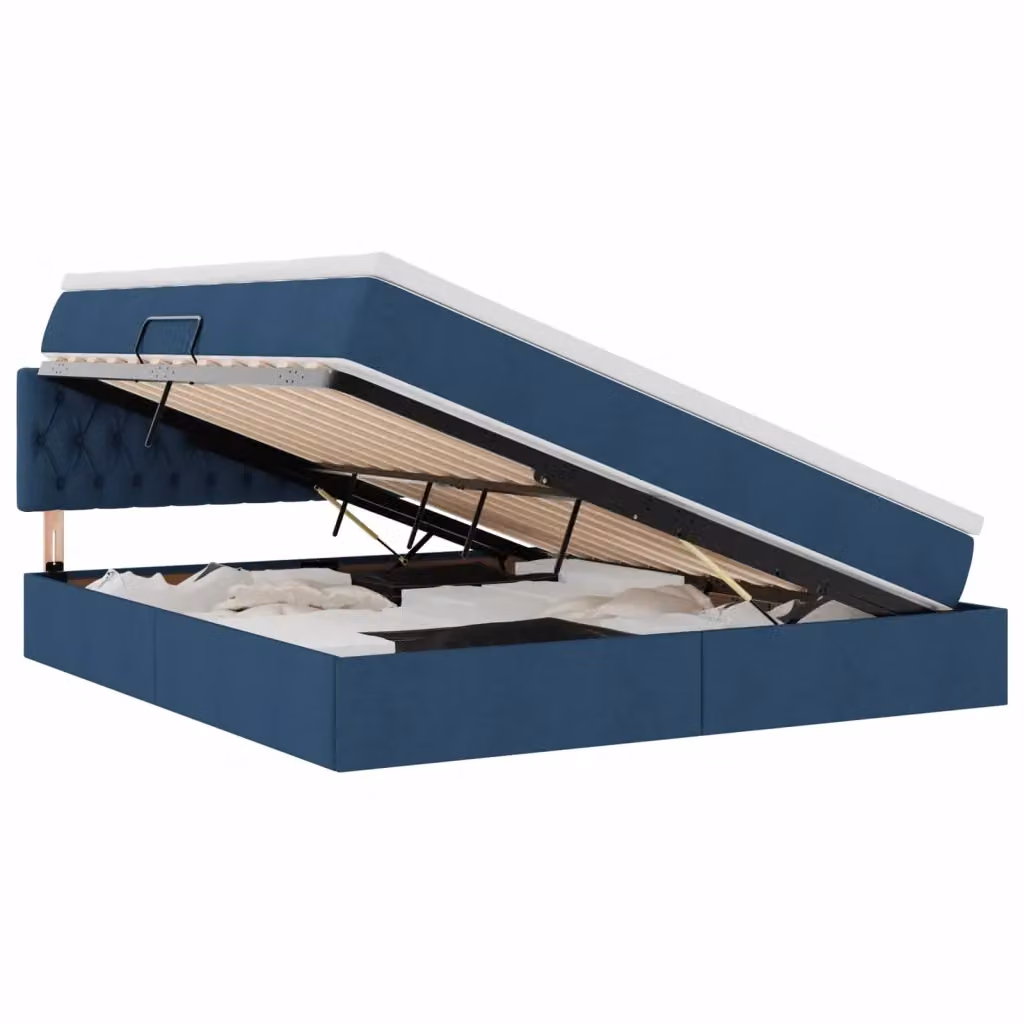 Letto con contenitore e illuminazione LED vidaXL in tessuto blu, L/P/H: 160 x 200 x 204 cm – 2